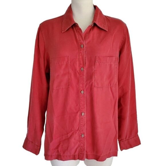 Sigrid Olsen Shacket Red Button Down 100% Tencel Lyocell Long Sleeve Shirt M - Picture 2 of 15